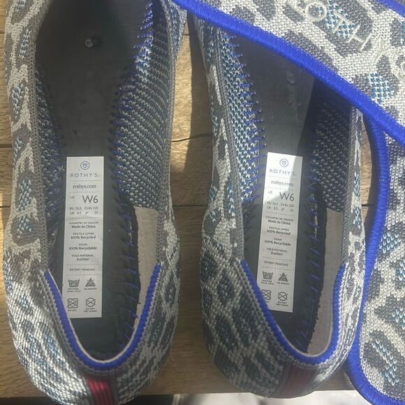 Rothy's the flats grey and blue spotted leopard slip on shoes comfort retired - Picture 3 of 8